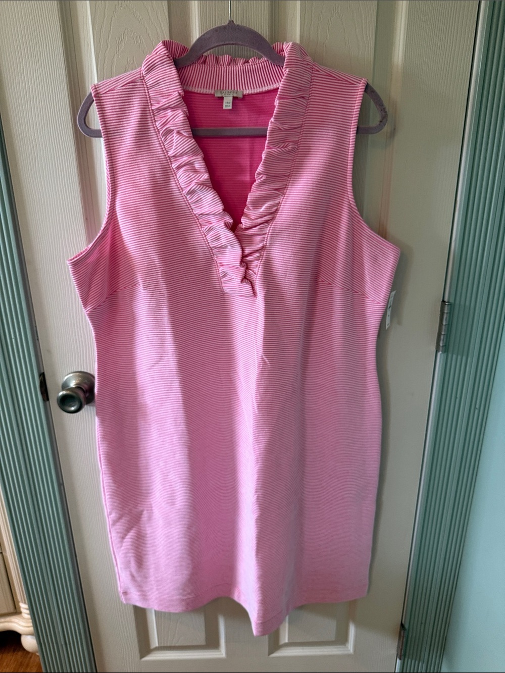Talbots Pink Sleeveless Ruffle V-Neck Shift Dress